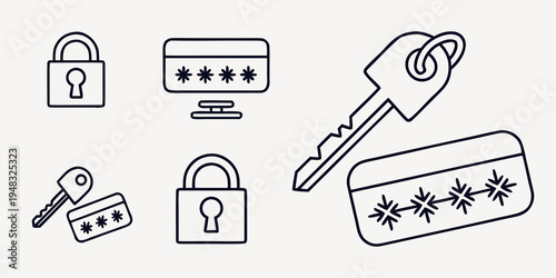 a set of security icons including locks and keys Vector