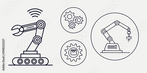 a robotic arm with a wrench and gears Vector