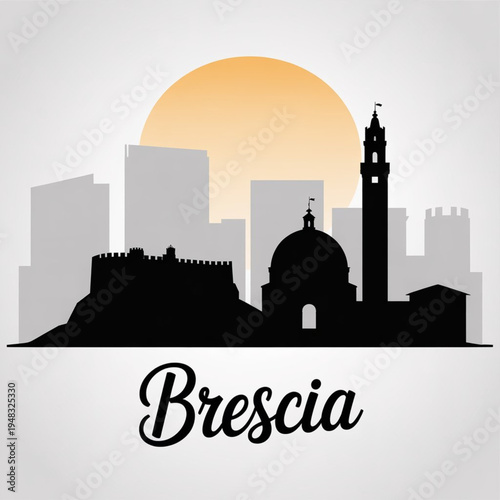 Wallpaper Mural Brescia Italy Skyline Silhouette — Duomo Vecchio and Torre della Pallata Historic Cityscape Vector Torontodigital.ca