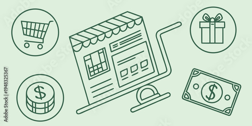 online shopping and payment concept with computer Vector