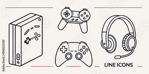 a drawing of a game console and accessories Vector