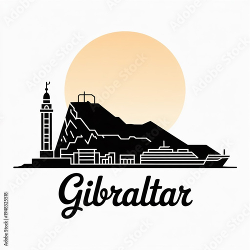 Wallpaper Mural Gibraltar Skyline Vector Silhouette – Historic City and Europa Point Cityscape Torontodigital.ca