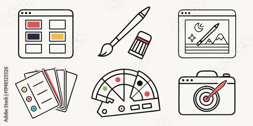a collection of graphic design tools and icons Vector