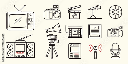 a collection of icons representing various media and communication devices Vector