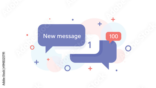 Digital communication and message notifications displayed through layered chat bubbles with new message alerts.