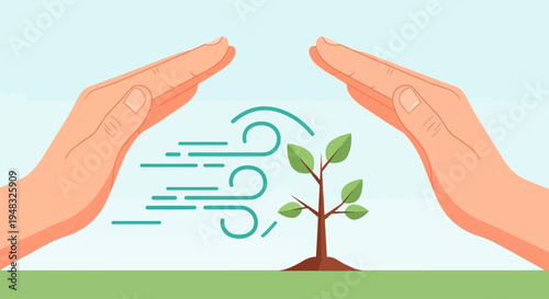 Hands shielding a small Arbor on a sunny Day with swirling lines