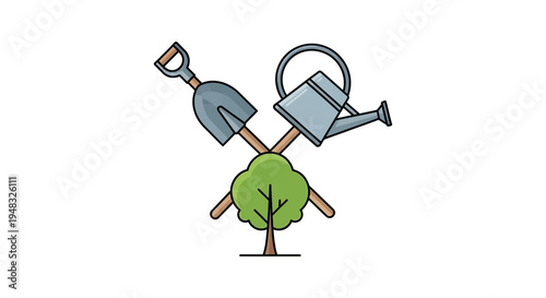 Gardener's tools surround Arbor on a sunny Day outdoors