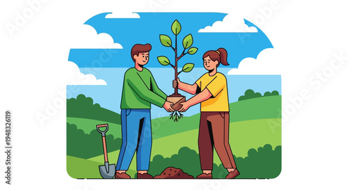 People Planting Arbor on a Sunny Day in the Field
