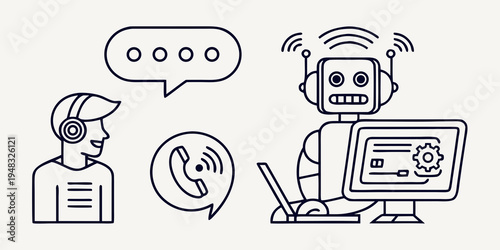 a robot and a man talking on the phone Vector