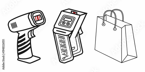 a handheld thermal scanner and a shopping bag Vector