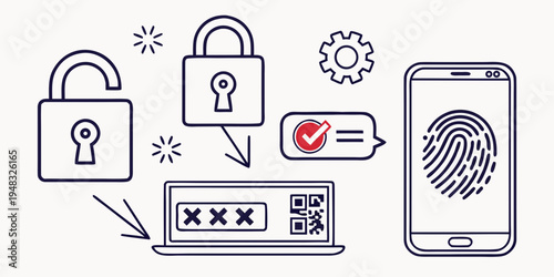 a digital security concept with a laptop and a mobile phone Vector