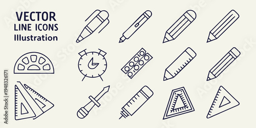 a collection of various drawing and school supplies Vector
