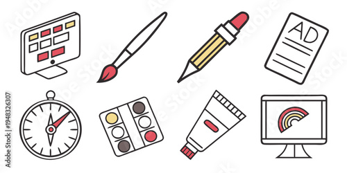 a collection of art and office supplies Vector