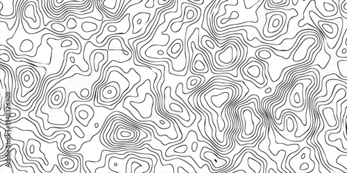 Abstract cartographic isoline texture, irregular altitude rings scattered across white background, minimalist vector style.