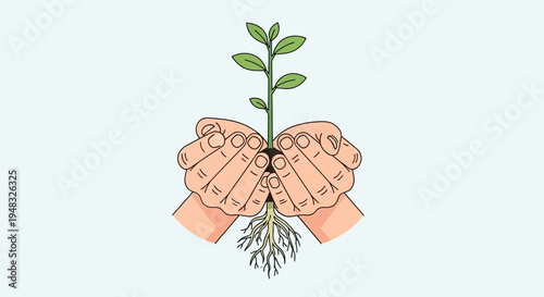 Hands nurture Arbor on a sunny Day with care and love outdoors