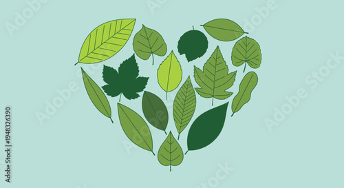 Green leaves form a heart shape on a serene Arbor Day