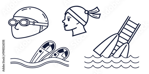 a set of illustrations of swimming related items Vector