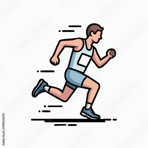 A man is running quickly on a track wearing athletic gear with motion lines around him.