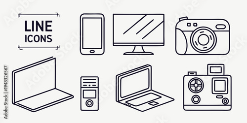 a collection of line icons for technology devices Vector