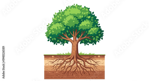 A large Arbor stands tall on a sunny Day with visible roots.