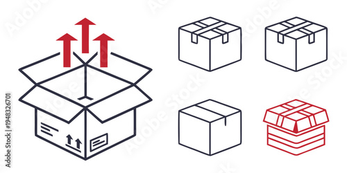 open cardboard box with arrows and closed boxes Vector