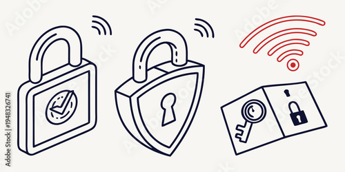 icons representing cybersecurity and data protection Vector