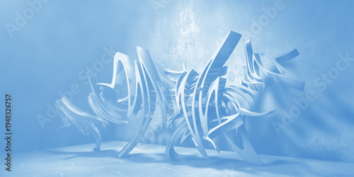 Abstract Graffiti Art: A stunning 3D graffiti art piece rendered in a cool blue palette, with sharp, angular lines and intricate details creating a sense of urban energy and modern style.