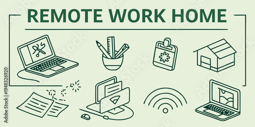 icons representing remote work from home setup Vector