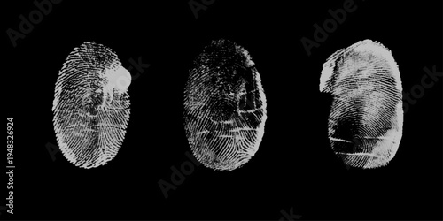 A black and white 3d illustration of a fingerprint design symbol on a human hand print