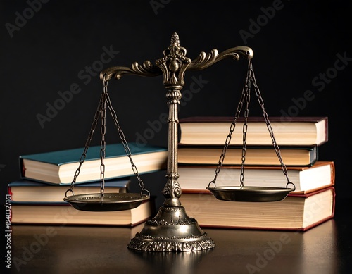 Antique scales of justice with books