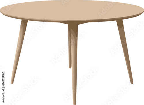 Round wooden dining table with three legs minimalist furniture design modern home interior vector illustration
