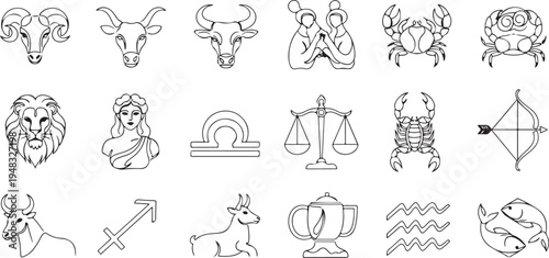 Set of 12 zodiac signs icons vector
