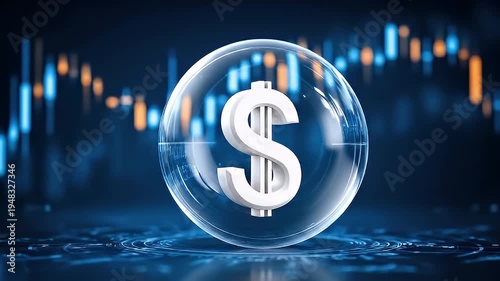 Wallpaper Mural Finance investment dollar currency stock bubble market economy risk concept with glowing dollar currency symbol inside transparent bubble over digital stock market chart background illustrating Torontodigital.ca