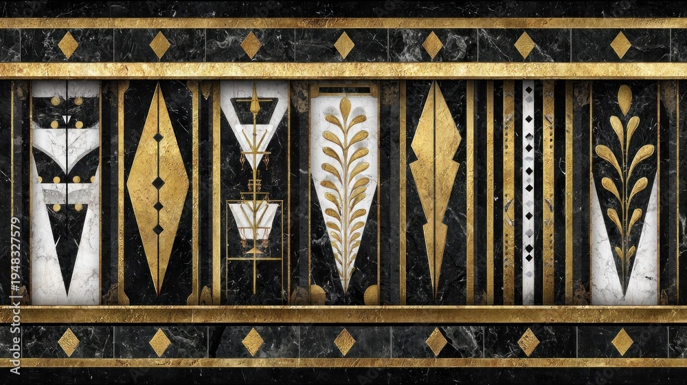Obraz premium Geometric art deco style wall panel with repeating decorative elements