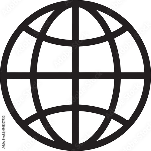 A simple black and white line drawing depicts a globe with visible meridian and latitude lines
