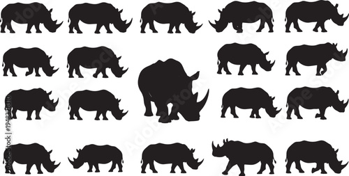 Rhinos in Unison White Background Visual Arrangement
