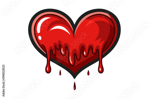 Vibrant red heart vector illustration with a unique dripping liquid effect, perfect for emotional and passionate themes.