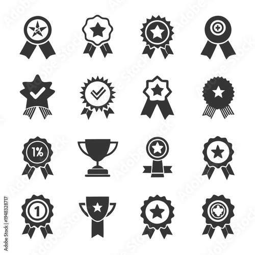 Collection of award ribbons and trophy icons vector illustration