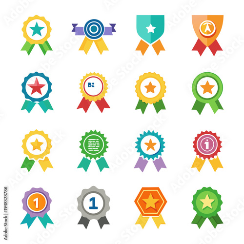 Obraz na plátně Colorful Flat Vector Badge and Ribbon Award Set
