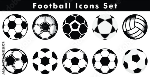 Football Soccer Ball Icons Set Different Ball Patterns Sport Game Equipment Symbols Collection