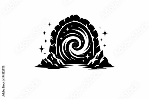 Celestial Magic Portal Silhouette with Swirling Galaxy Vortex and Stars