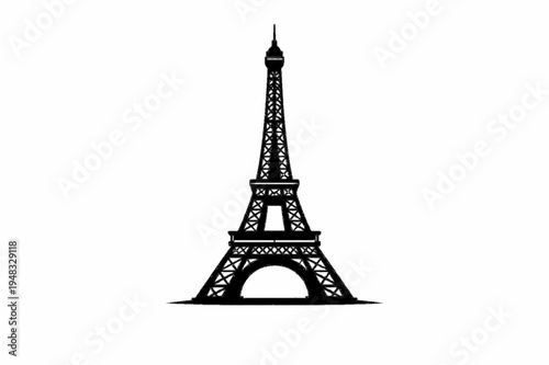 Minimalist Black Silhouette of the Iconic Eiffel Tower Landmark