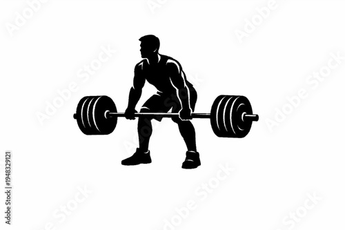 Strong Bodybuilder Silhouette Performing Deadlift Exercise with Heavy Barbell Weight