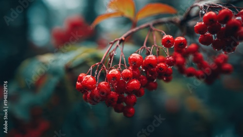 Rowan berries with water droplets