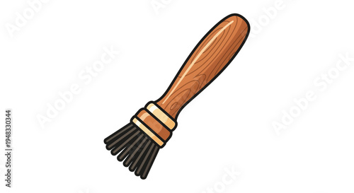 Wooden handle brush with black bristles, isolated on white background