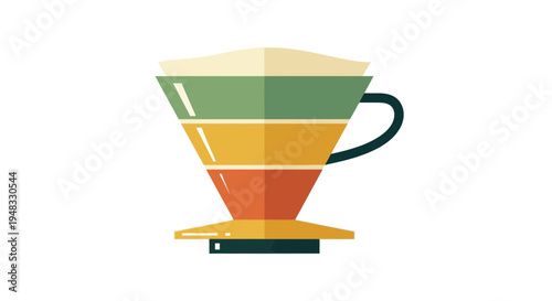 Drip coffee maker with filter and coffee grounds, flat design illustration