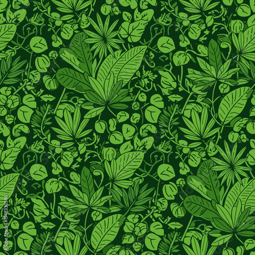 Dense dark green jungle foliage background illustration