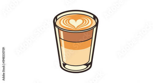 Latte Art Heart Coffee Drink in Glass