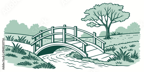 a small bridge over a stream in a park Vector