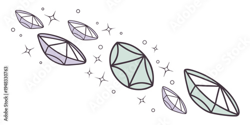 a group of sparkling gemstones floating in the air Vector